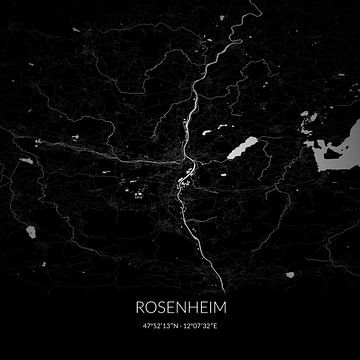 Zwart-witte landkaart van Rosenheim, Bayern, Duitsland. van Rezona