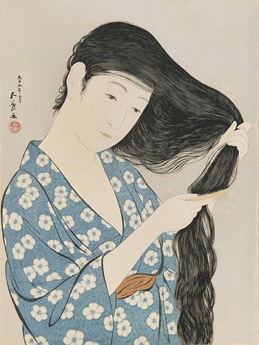 Vrouw die het haar kamt - Hashiguchi Goyo, 1920