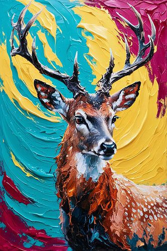 Majestueus hert met kleurrijke achtergrond