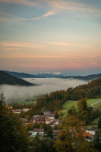 Zonsopgang in de herfst bij Oberstaufen met uitzicht op de Säntis
