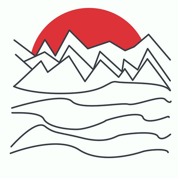 Abstract line drawing mountain landscape with sunset by Maurice Dawson