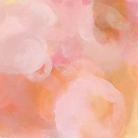 Verträumte Welten. Bunte Kunst in Rosa, Ockergelb, Weiß.