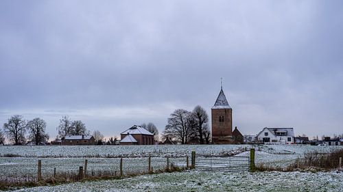 Heteren church in a winter landscape