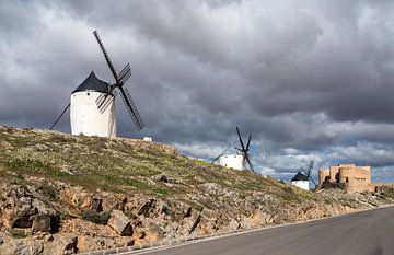 Don Quixote windmills landscape in Spain.