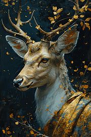Stag with gold and blue coat by Roy Lemme