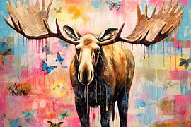 Abstract Moose | Moose Between Butterflies by Wonderful Art