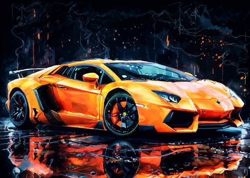 Lamborghini Aventador aquarel neon