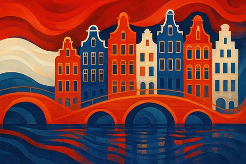 Amsterdamse huizen met golvend water