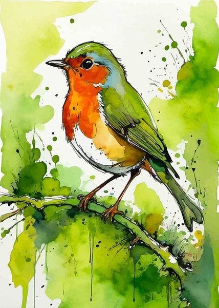 Europäisches Rotkehlchen Aquarell von MIROKKU