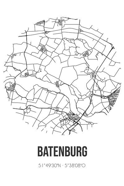 Batenburg (Gelderland) | Map | Black and White by Prints of Place