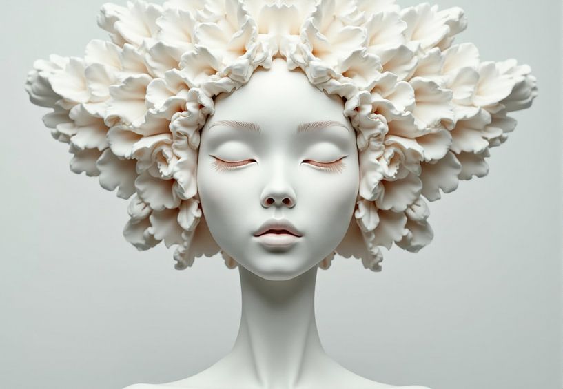 Porzellan-Skulptur einer Frau mit blumigem Kopfschmuck von Markus Gann