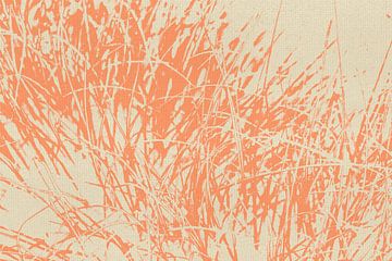 Grass in Coral on White. Modern Abstract Botanical Art