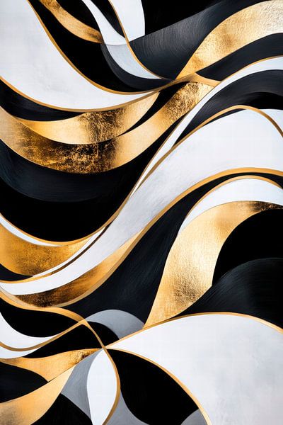 Schwarze und goldene Wellenmuster von Poster Art Shop