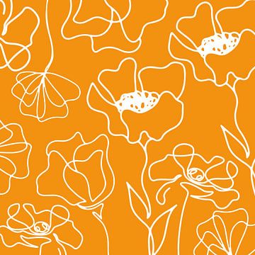 Scandinavische Bloemenmarkt Groen Helder Oranje van Mad Dog Art