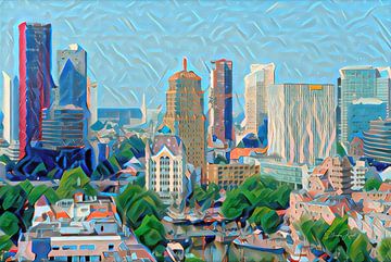 Kunstwerk Rotterdam: Skyline van Rotterdam geschilderd door algoritme