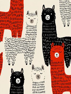 Adorable Llamas in Black and Red