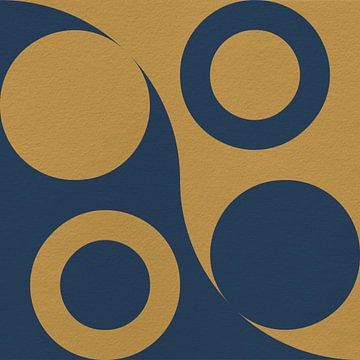 Op Bauhaus en retro 70s geïnspireerde geometrie in blauw en geel van Dina Dankers
