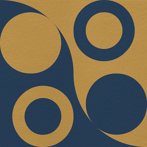 Op Bauhaus en retro 70s geïnspireerde geometrie in blauw en geel