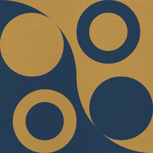 Op Bauhaus en retro 70s geïnspireerde geometrie in blauw en geel van Dina Dankers