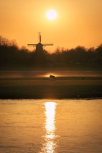 Coucher de soleil sur le Bolwerkersmolen à Deventer