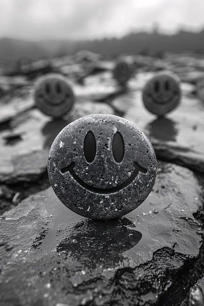 Three Smiling Stones on a Grey Day by Art & Soul Creations
