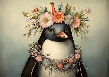 Malerei Pinguin Blumen von Abstraktes Gemälde