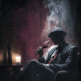 Silhouette eines Mannes mit Weinglas von Pixelbull Design