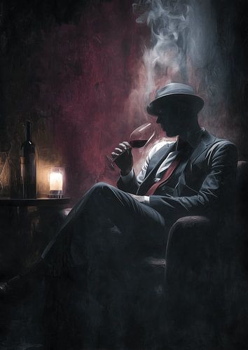 Silhouet van een man met een wijnglas