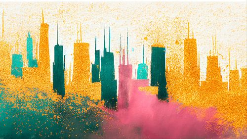 Abstracte gouden skyline met kleurrijke accenten
