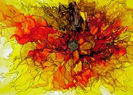 Abstrakte Sonnenblume in Rot und Gelb.