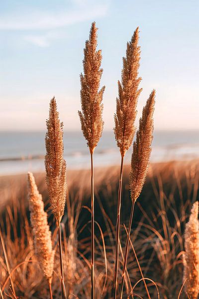Golden Grass Palms by Sea in Sunset by Imperial Art House