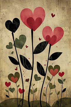Hart bloemen van Poster Art Shop