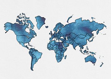 Geschetste wereldkaart | Blauw van Studio Malabar