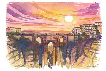 Ronda, Spanien Gemälde mit Puente Nuevo und dramatischem Blick auf die Schlucht