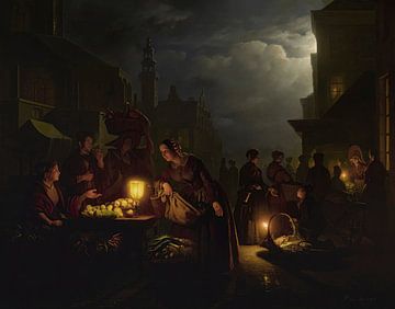 De markt bij kaarslicht, Petrus van Schendel