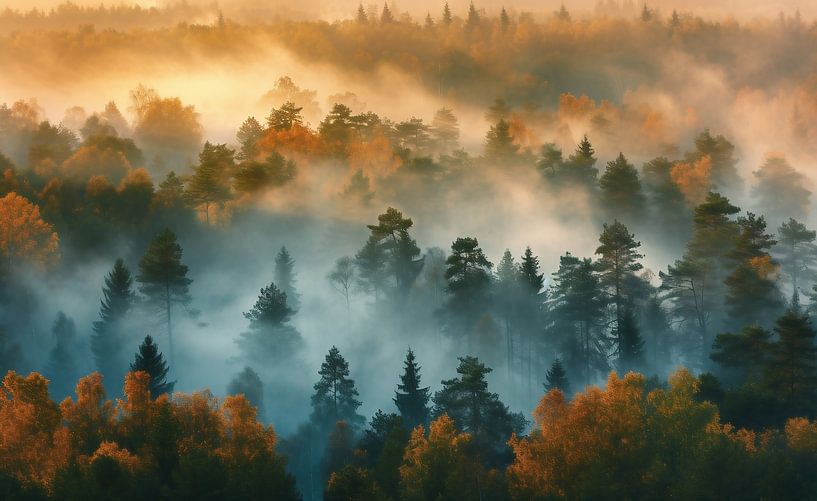 Ochtendluchtfoto nevelwoud van fernlichtsicht