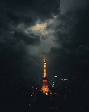 Nachtscène Tokio, somber van fernlichtsicht