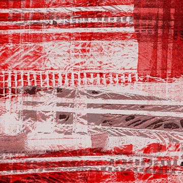 Collage geruit - strepen rood van Claudia Gründler
