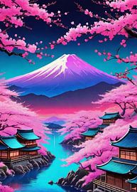 Japanische Szenerie mit Kirschblüten
