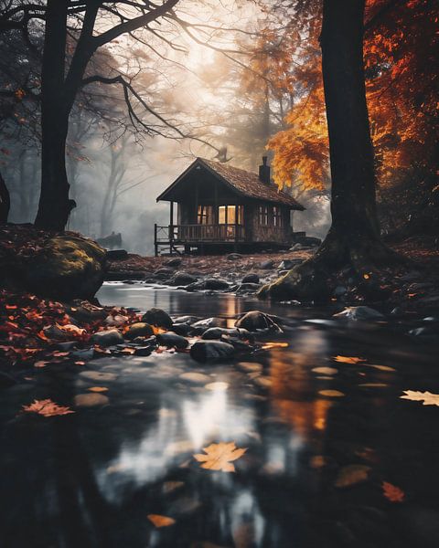 Huis in het bos van fernlichtsicht
