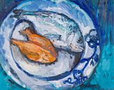 Assiette bleue avec du poisson par Tanja Koelemij Aperçu