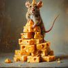 Feestelijke muis met kaasberg – humoristisch olieverfschilderij van But First Framing