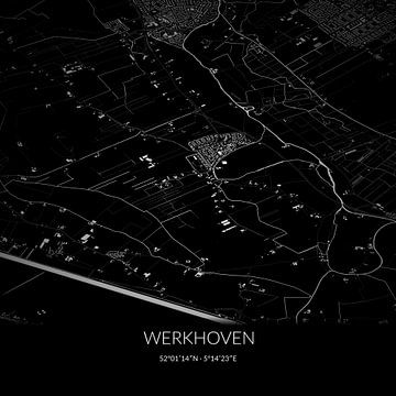 Zwart-witte landkaart van Werkhoven, Utrecht. van Rezona