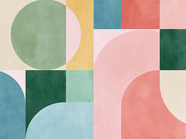 Geometrische vormen, Bauhaus schilderij in pastel van Lina van Oers