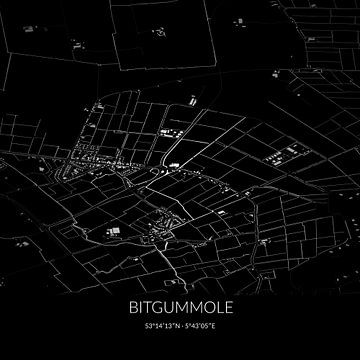 Zwart-witte landkaart van Bitgummole, Fryslan. van Rezona