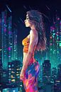 Vector Illustration Young Woman In The City by Digitale Schilderijen thumbnail