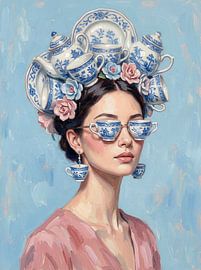 Surrealistisches Porträt mit Delfter Blau-Geschirr