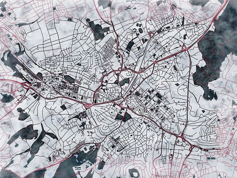 Map of Reutlingen with the style 'White Winter' by Maporia
