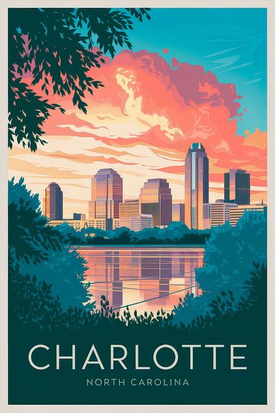 Charlotte, North Carolina Vintage Reisposter van Poster Art Shop