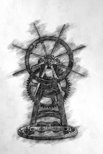 Drawing of a ship’s steering wheel